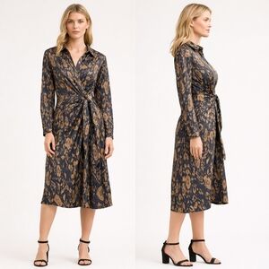 OLIVIA + JAMES Brown and Black Midi Dress